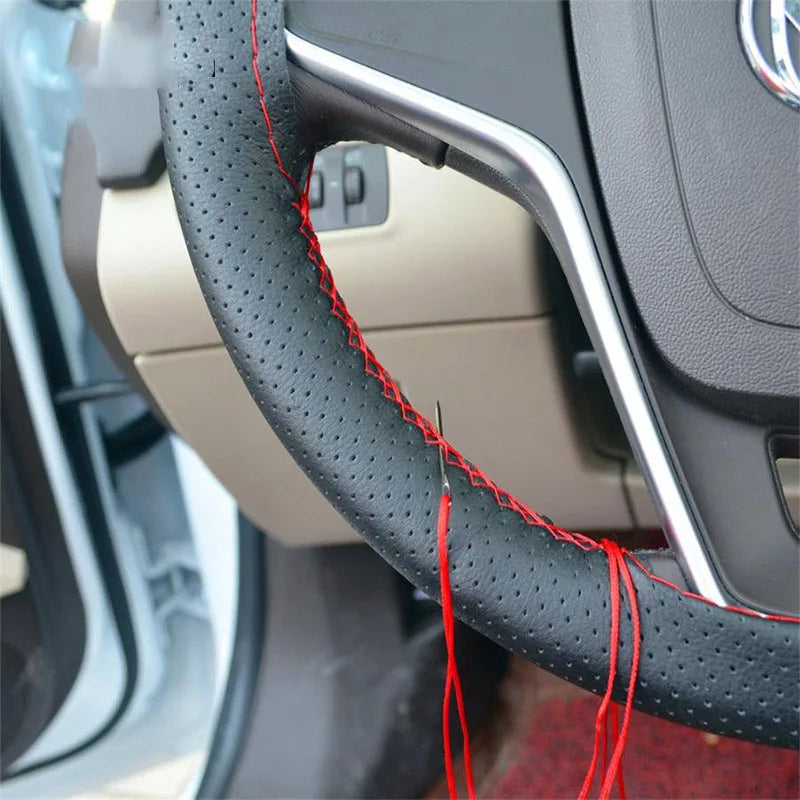 Premium Hand-Stitched Leather Steering Wheel Cover Kit