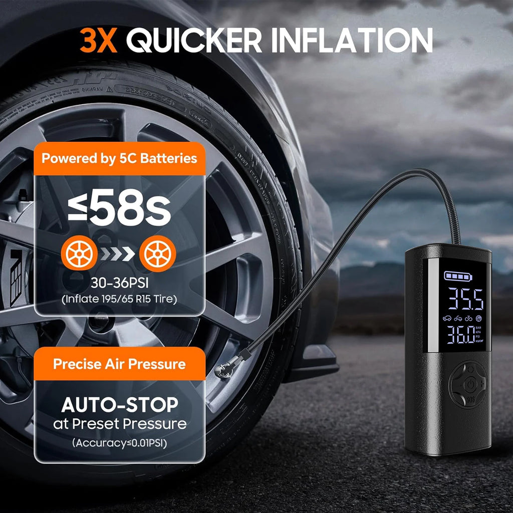 Cordless Digital Tire Inflator — Auto-Stop, Built-in Light