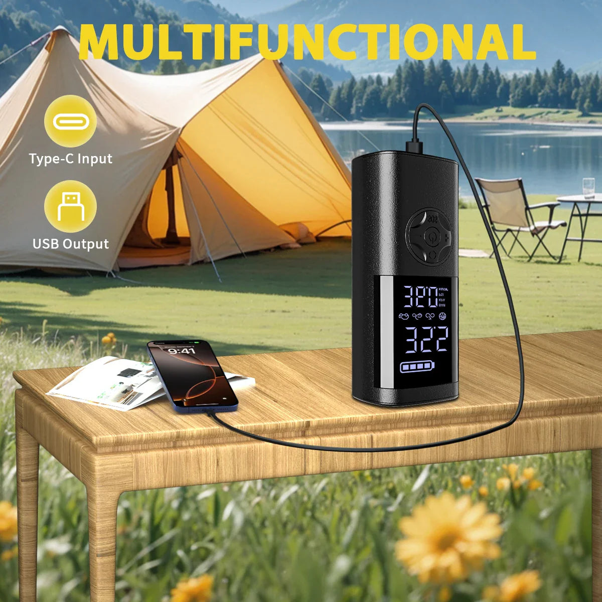 Cordless Digital Tire Inflator - Auto-Stop, 7-in-1 LED Display