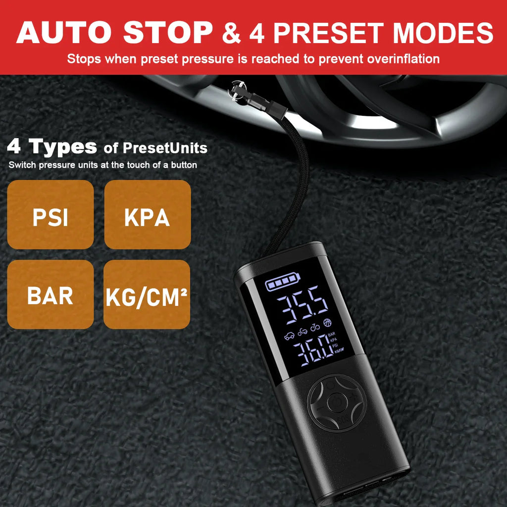 Cordless Digital Tire Inflator - Auto-Stop, 7-in-1 LED Display