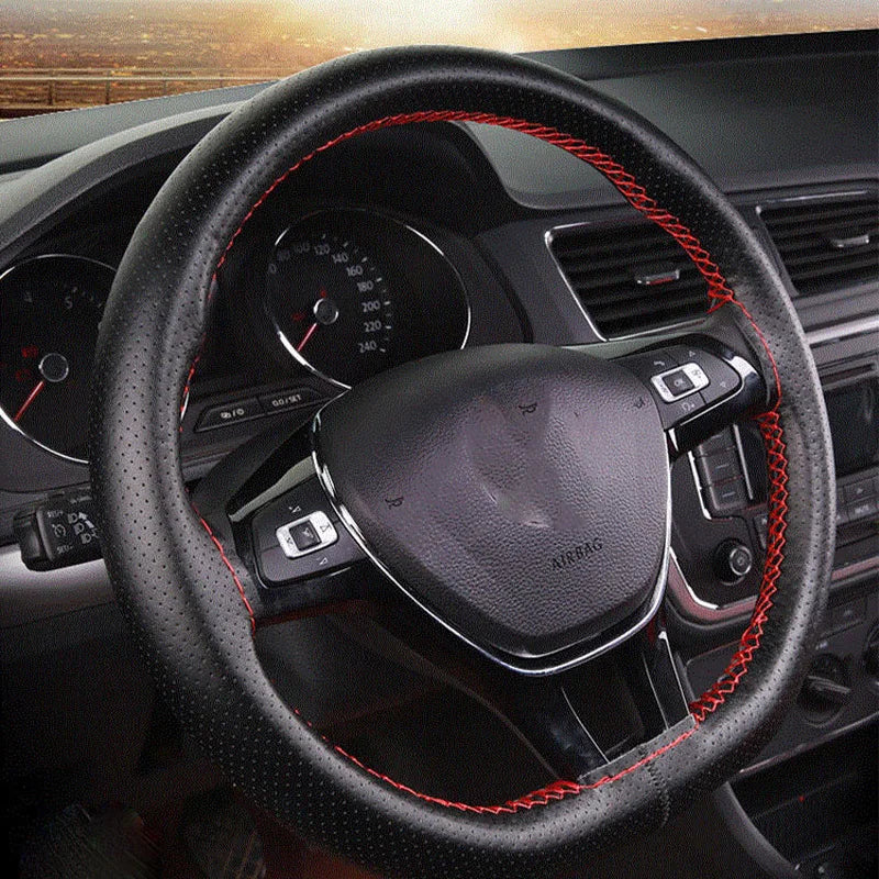 Premium Hand-Stitched Leather Steering Wheel Cover Kit