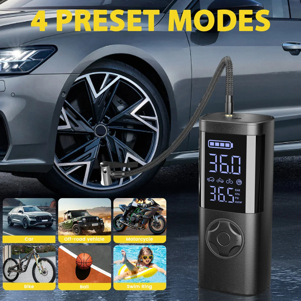 Cordless Digital Tire Inflator - Auto-Stop, 7-in-1 LED Display