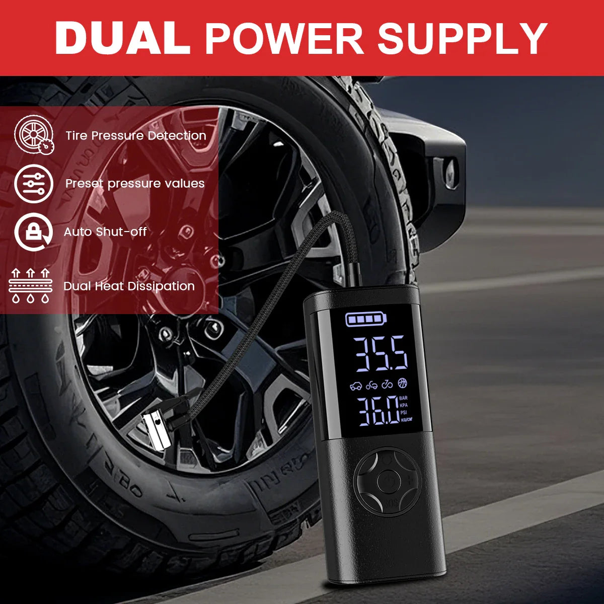 Cordless Digital Tire Inflator - Auto-Stop, 7-in-1 LED Display