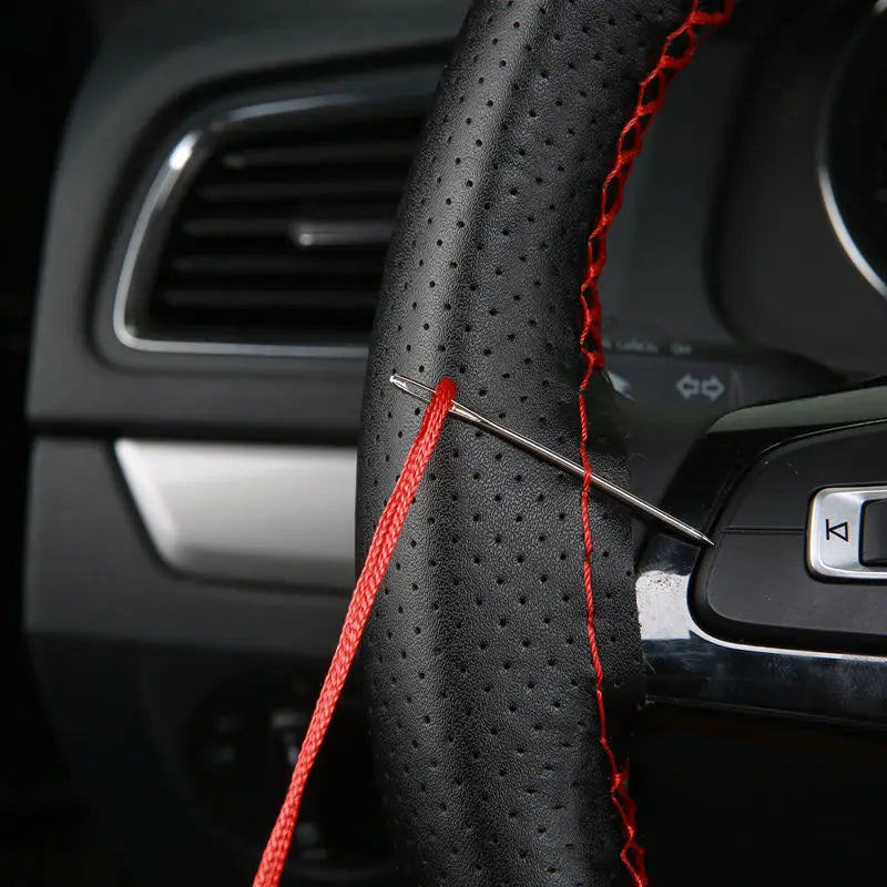 Premium Hand-Stitched Leather Steering Wheel Cover Kit