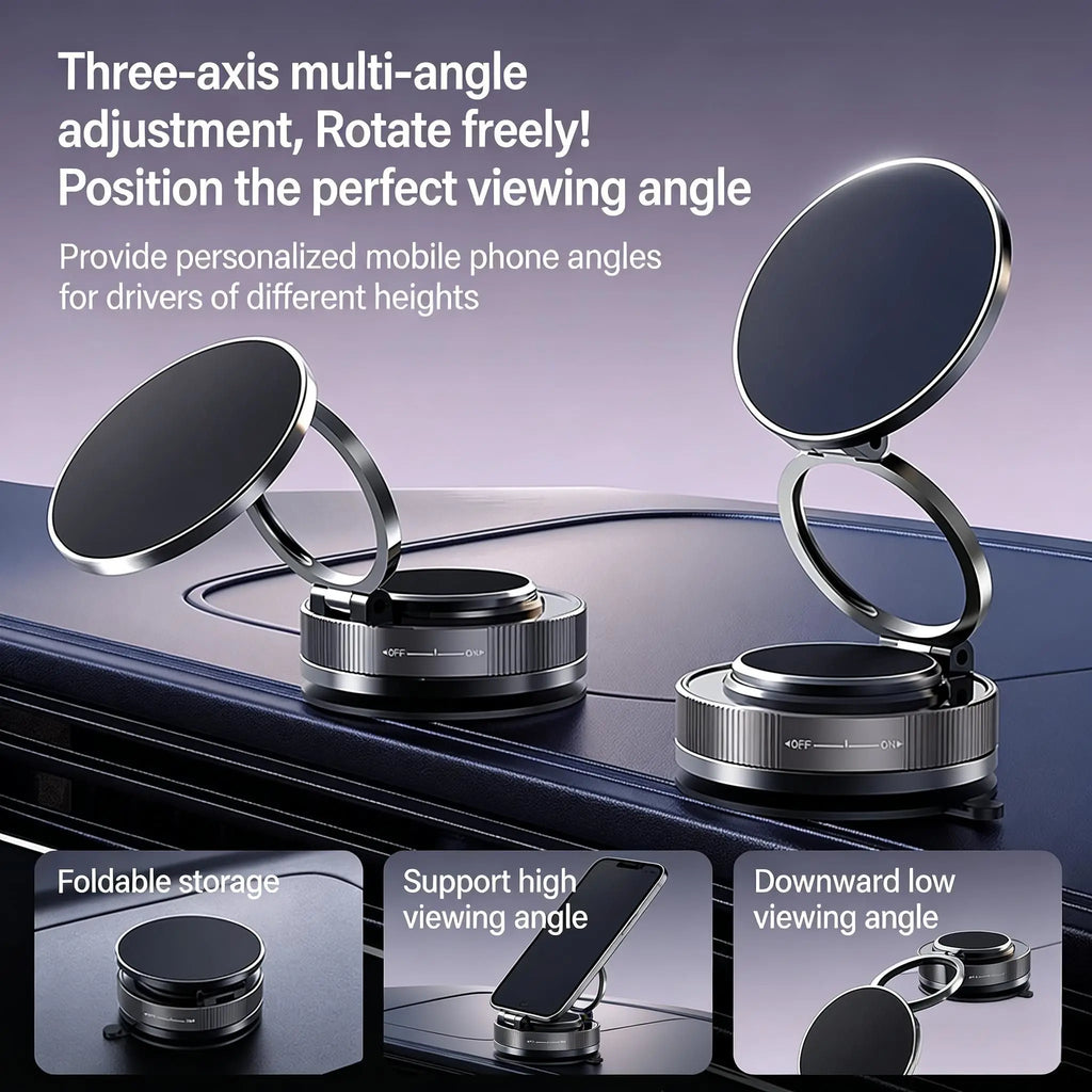 Magnetic Phone Car Mount — Vent + Suction Cup, 360° Rotating