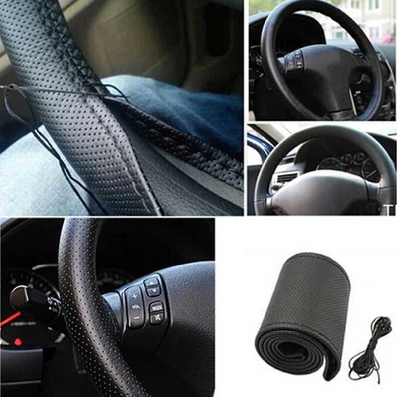 Premium Hand-Stitched Leather Steering Wheel Cover Kit