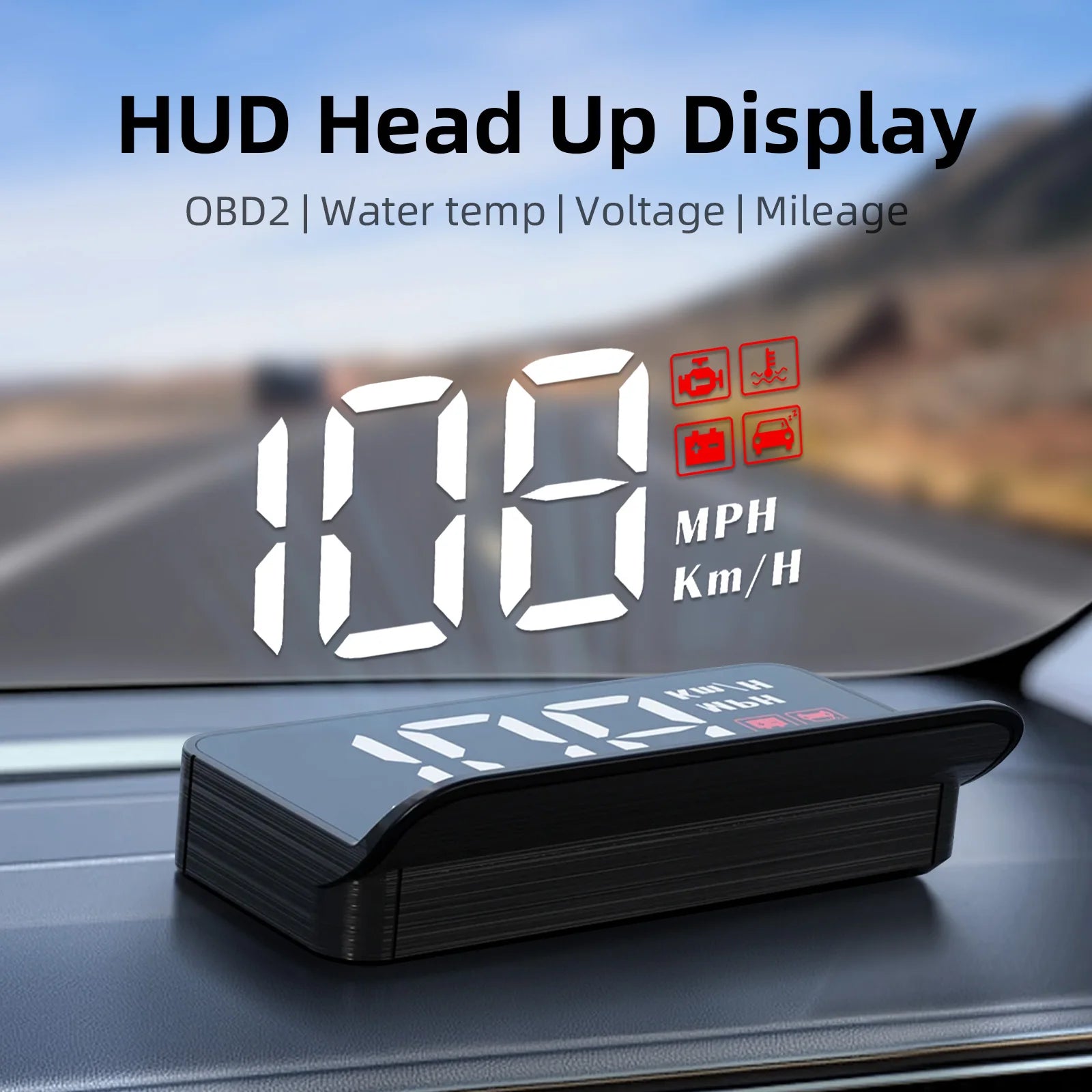 OBD2 HUD Display — Heads-Up Speed, RPM, MPG Projector