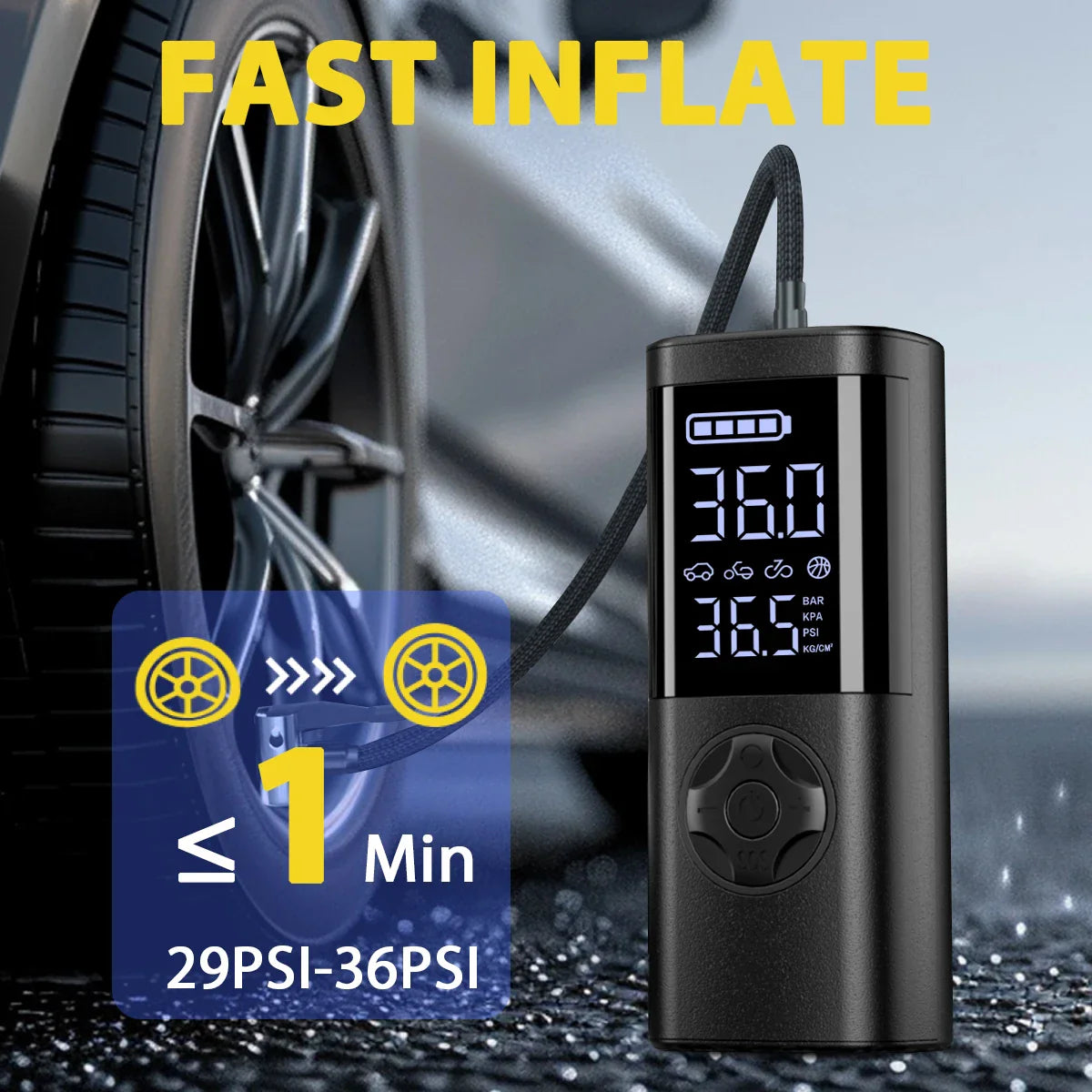 Cordless Digital Tire Inflator - Auto-Stop, 7-in-1 LED Display