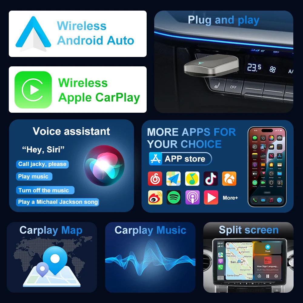 Wireless CarPlay & Android Auto Adapter — Plug & Play