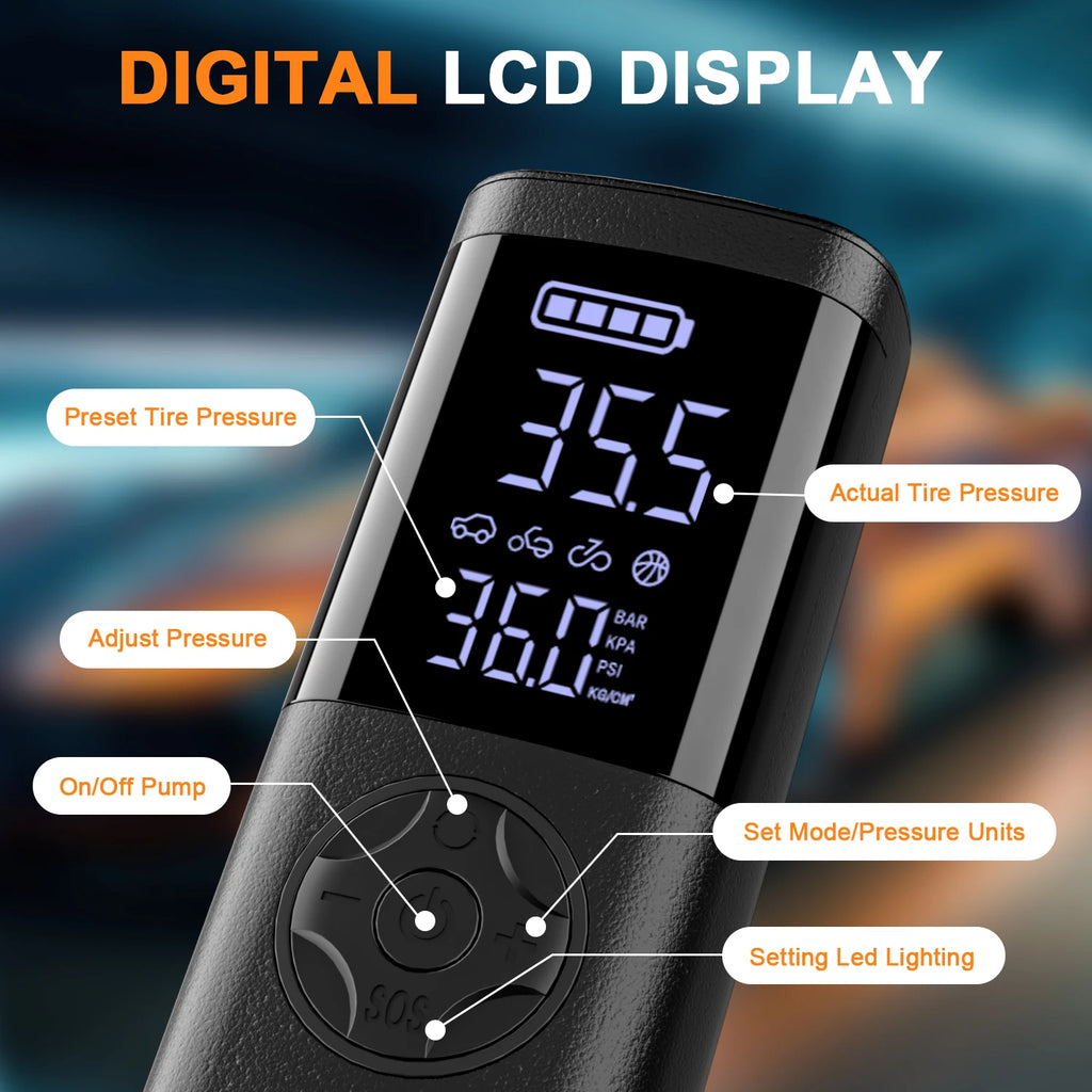 Cordless Digital Tire Inflator — Auto-Stop, Built-in Light