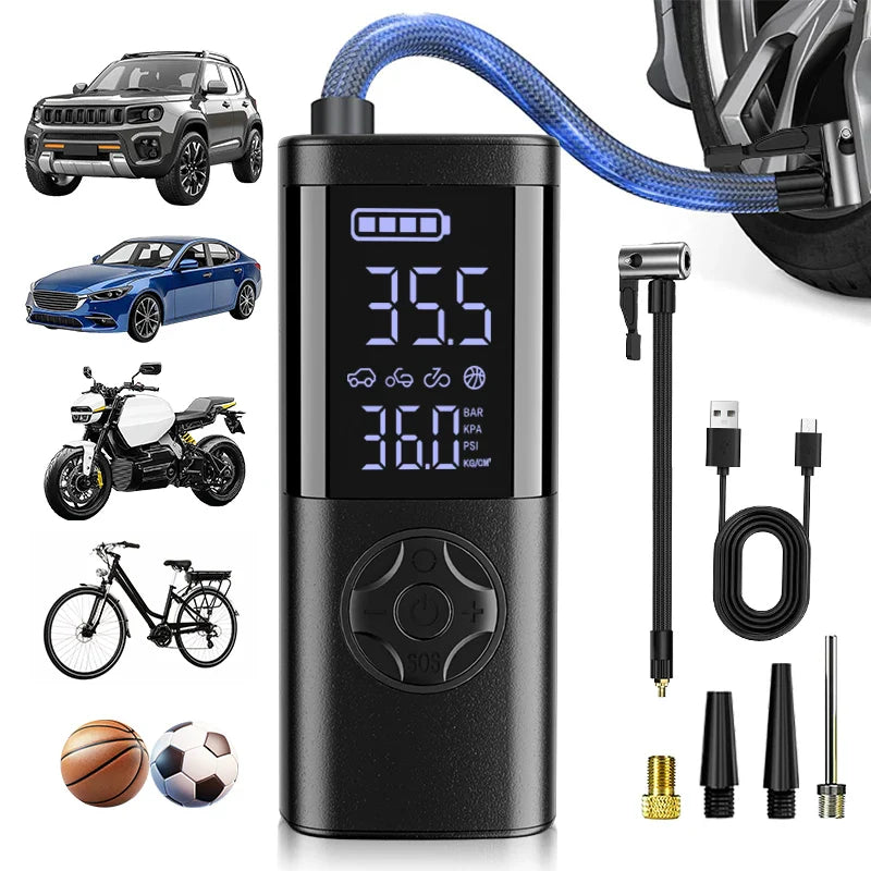 Cordless Digital Tire Inflator - Auto-Stop, 7-in-1 LED Display