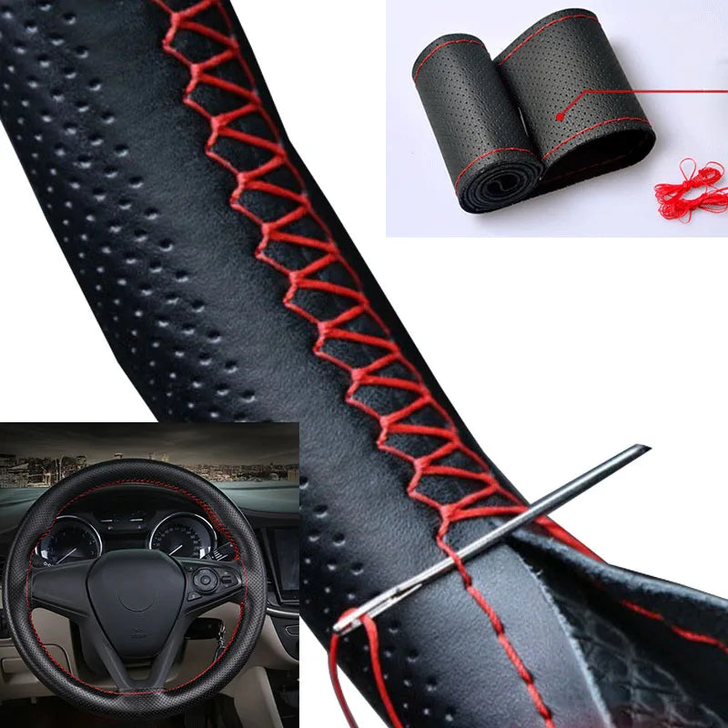 Premium Hand-Stitched Leather Steering Wheel Cover Kit