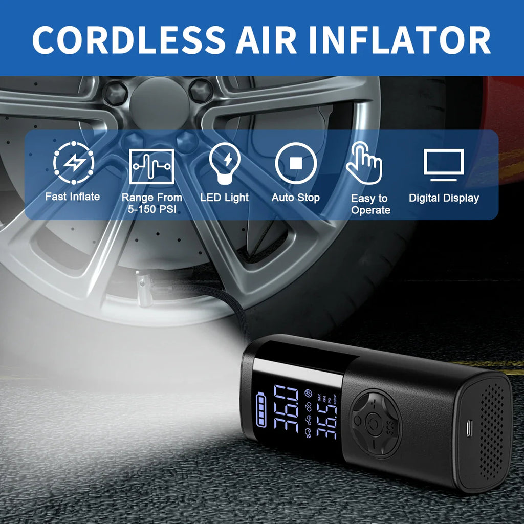 Cordless Digital Tire Inflator - Auto-Stop, 7-in-1 LED Display